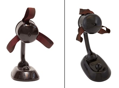 Lot 76 - Two Singer Bakelite, Fabric and Metal Ribonnaire Fans