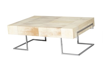 Lot 85 - Juan Montoya Chromed Metal and Cream Parchment Coffee Table