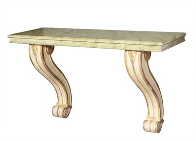Lot 123 - Neoclassical Style Parcel-Gilt Paint Decorated Faux Marble Top Wall Mounted Console