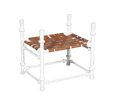 Lot 118 - Contemporary Plaster and Leather Strap Bench