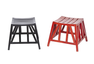 Lot 155 - Two Red and Black Painted Wood Stools