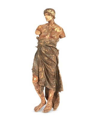 Lot 182 - Italian Neapolitan Painted Carved Wood Figure of a Saint