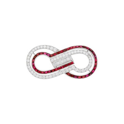 Lot 99 - Platinum, Ruby and Diamond Brooch