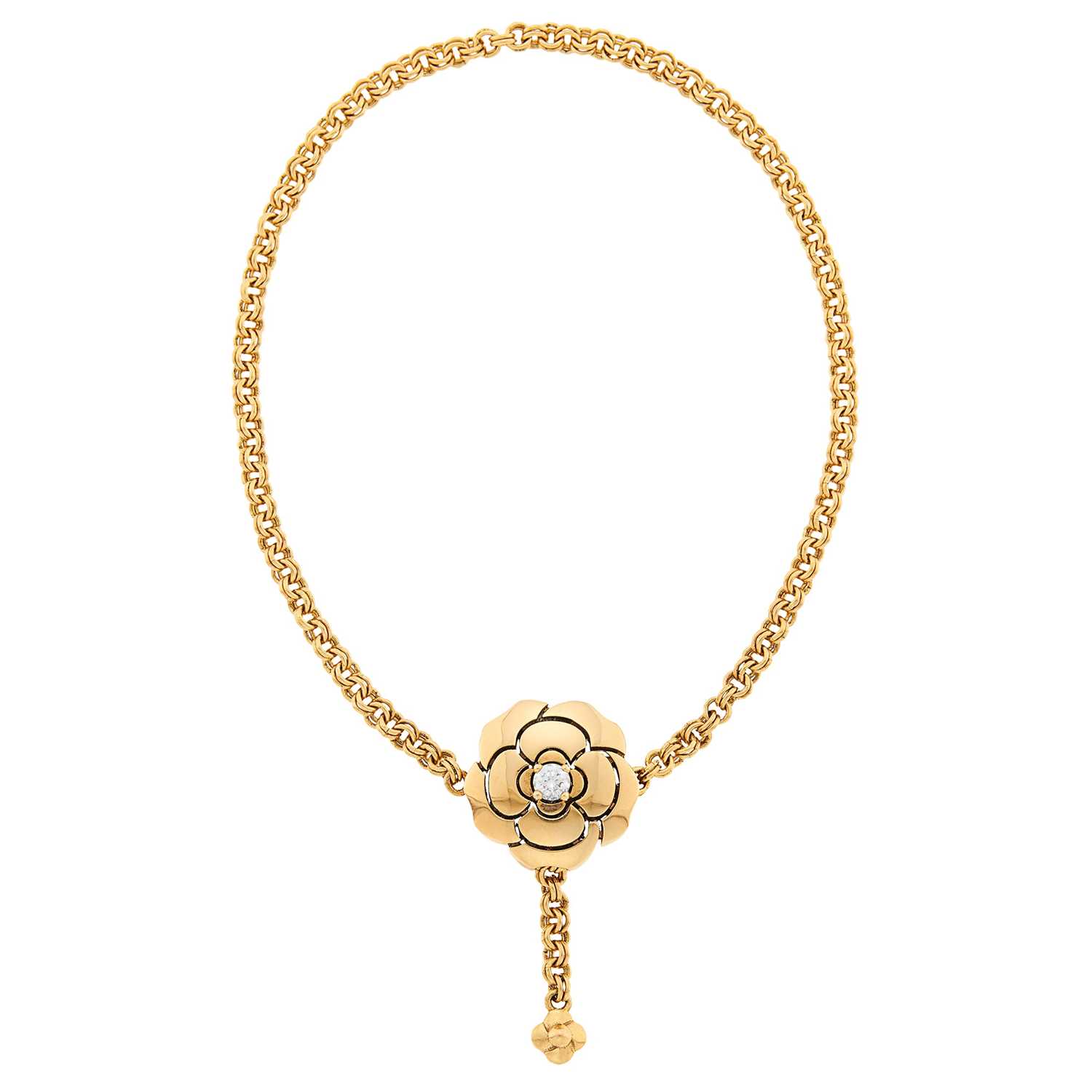 Lot 54 - Chanel Rose Gold and Diamond 'Extrait de Camélia' Slide Chain Bracelet, France