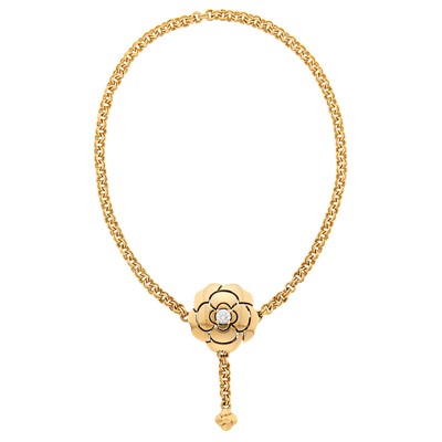 Lot 54 - Chanel Rose Gold and Diamond 'Extrait de Camélia' Slide Chain Bracelet, France