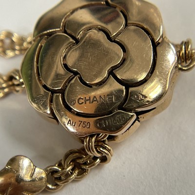 Lot 54 - Chanel Rose Gold and Diamond 'Extrait de Camélia' Slide Chain Bracelet, France