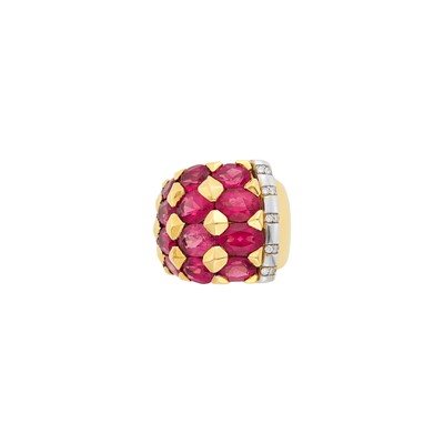Lot 169 - Gold, Platinum, Pink Tourmaline and Diamond Ring, France