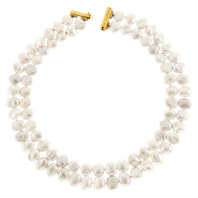 Lot 2010 - Double Strand Pink Freshwater Pearl Necklace with Gold Clasp