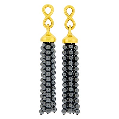 Lot 1001 - Angela Cummings Pair of Gold and Hematite Bead Fringe Earrings