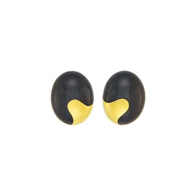 Lot 1046 - Tiffany & Co. Pair of Gold and Black Jade Earclips