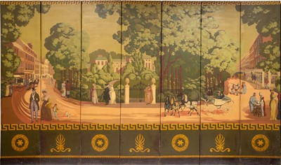 Lot 112 - Seven Panel Painted Canvas Screen