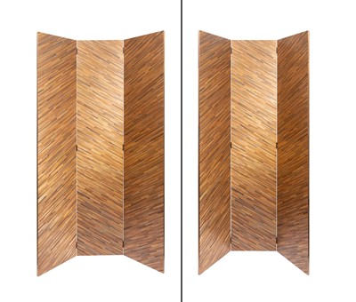 Lot 182 - Pair of Straw Three-Panel Screens