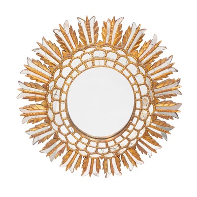 Lot 167 - Baroque Style Giltwood and Mirror Bordered Sunburst Mirror