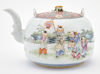Lot 431 - An Enameled Chinese Porcelain 'Boys' Teapot