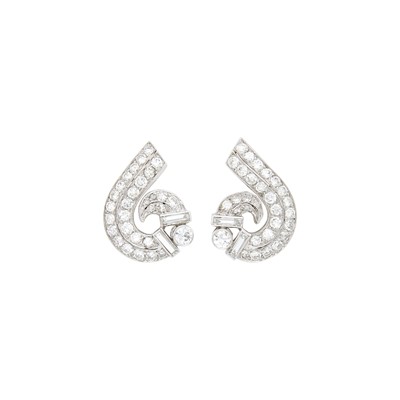 Lot 1069 - Pair of Platinum and Diamond Earclips