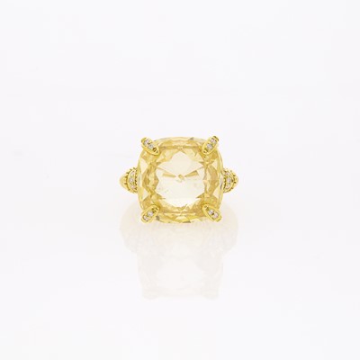 Lot 1181 - Judith Ripka Gold, Yellow Quartz and Diamond Ring