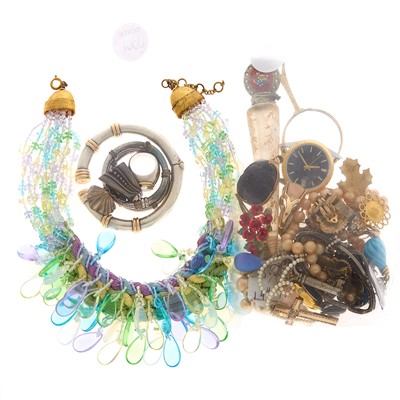 Lot 2220 - Group of Silver and Gold Jewelry, Multicolored Bead Necklace, and Group of Costume Jewelry