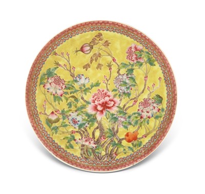 Lot 425 - A Chinese Enameled Porcelain Peony Dish