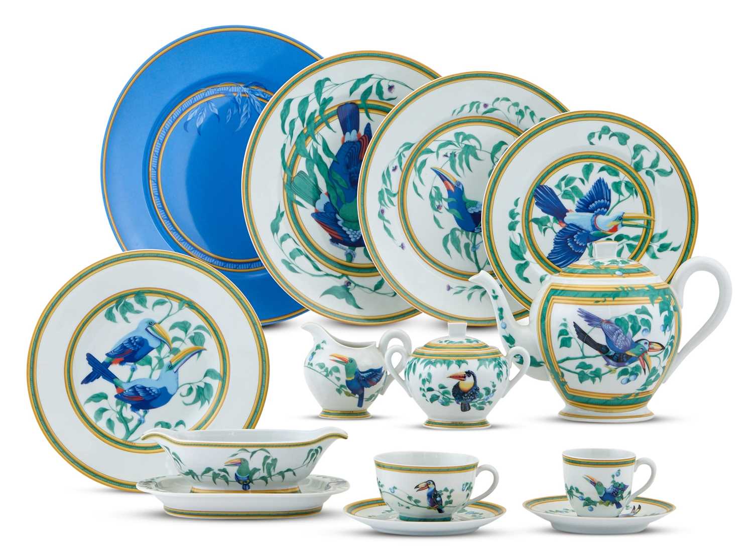 HERMESエルメスToucans トゥカン すしプレート8枚箸1膳セット 希少 Lot 338 - Hermès Les Toucans Pattern Porcelain Dinner