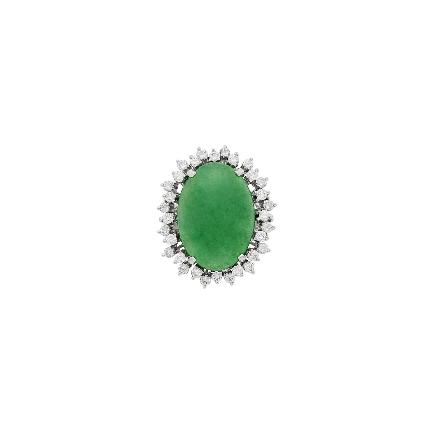 Lot 1082 - Platinum, Jade and Diamond Ring