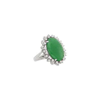 Lot 1082 - Platinum, Jade and Diamond Ring