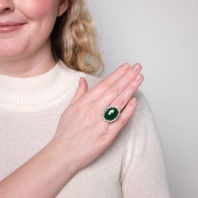 Lot 1082 - Platinum, Jade and Diamond Ring