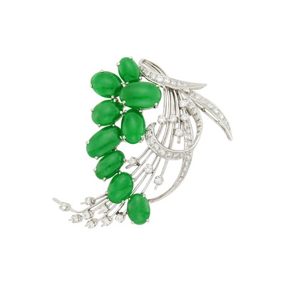 Lot 1084 - Gump's Platinum, Jade and Diamond Brooch