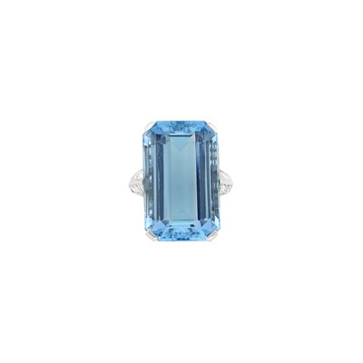 Lot 100 - Platinum, Low Karat Gold, Aquamarine and Diamond Ring
