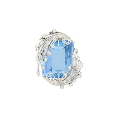 Lot 1063 - Platinum, Aquamarine and Diamond Pendant