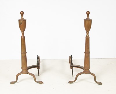 Lot 246 - Pair of Federal Style Brass Urn-Top Andirons