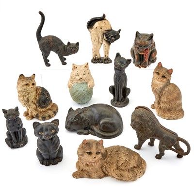 Lot 125 - Group of Twelve Painted Cast Iron Cat Door Stops