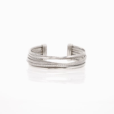 Lot 1201 - David Yurman Silver, White Gold and Diamond Cable Cuff Bracelet