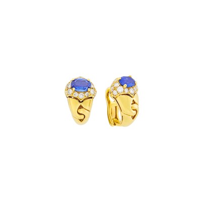 Lot 10 - Bulgari Pair of Gold, Sapphire and Diamond Earclips