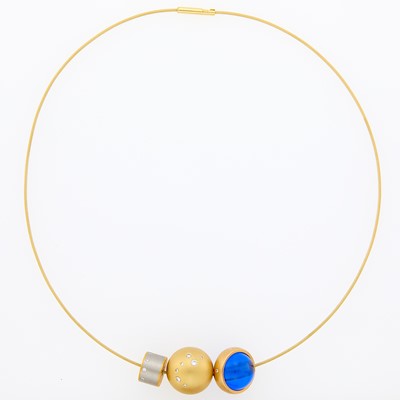 Lot 1008 - Niessing Two-Color Gold, Platinum, Blue Glass Bead and Diamond Charm Wire Necklace