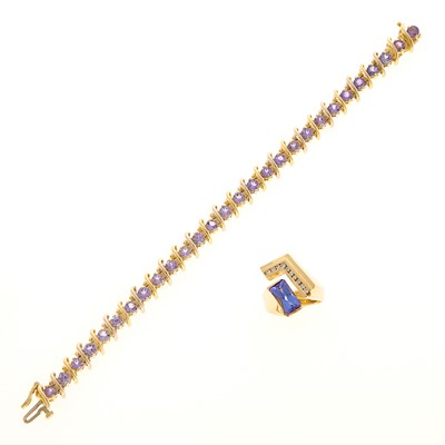 Lot 1234 - Gold and Tanzanite Bracelet and Simulated Stone and Diamond Ring