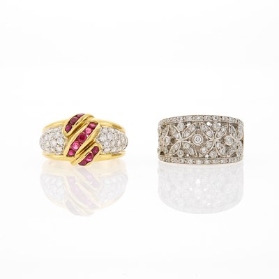 Lot 1268 - Gold, Ruby and Diamond Ring and White Gold and Diamond Band Ring