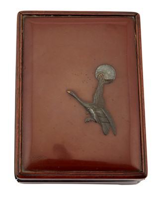 Lot 178 - A Japanese Hardwood Box with Lacquered Cover Depicting a Goose