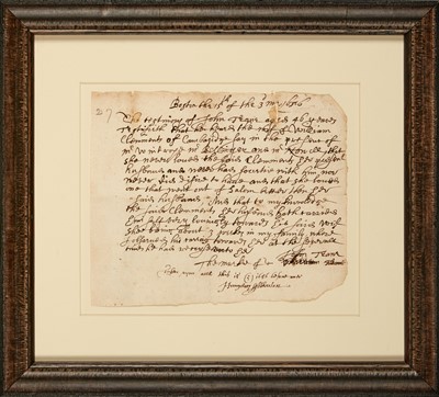 Lot 28 - An uncommon 17th century Boston court document relating to a divorce case