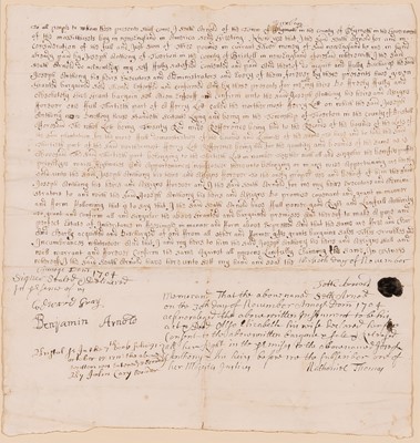 Lot 42 - Deed of sale for a section of Tiverton in Massachusetts Bay now part of Rhode Island