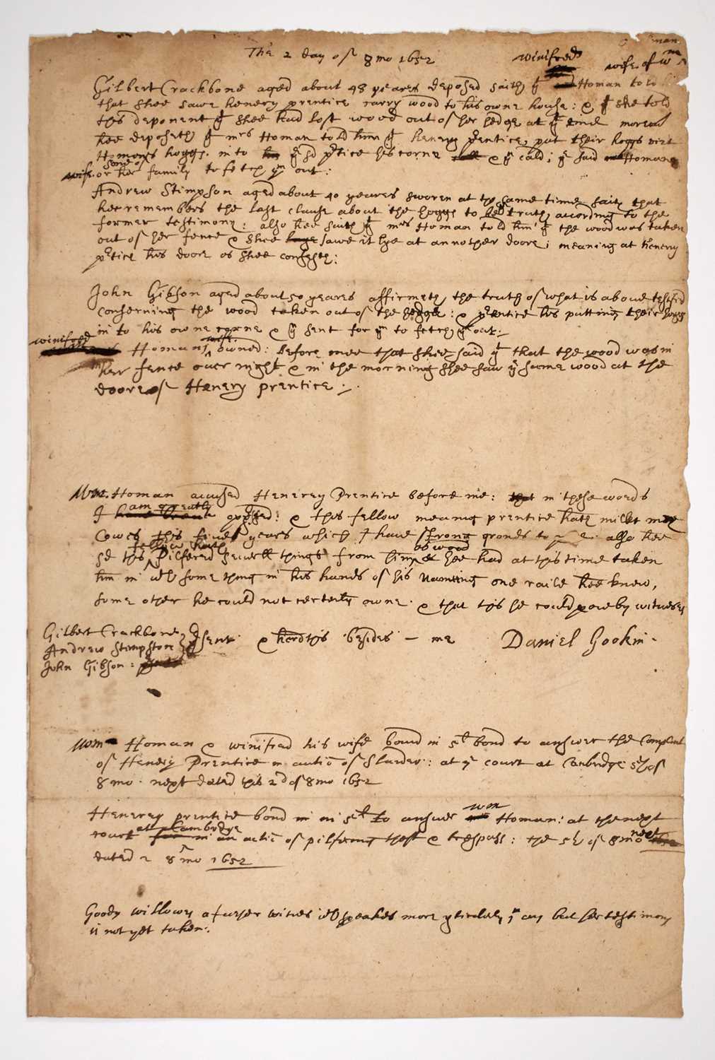 Lot 27 - Autograph document signed by Daniel Gookin