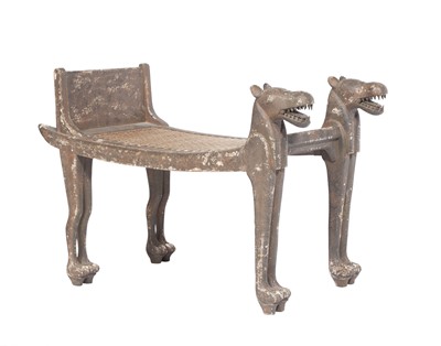 Lot 90 - Egyptian Revival Style Caned, Carved and Painted Wood Bench