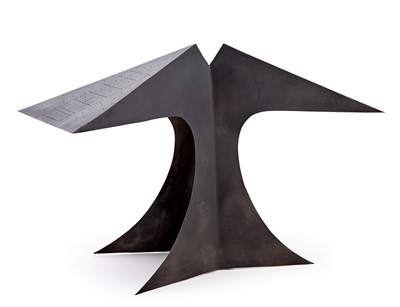 Lot 111 - Bernard Quentin Patinated and Pierced Metal “Uccelo” Table Lamp