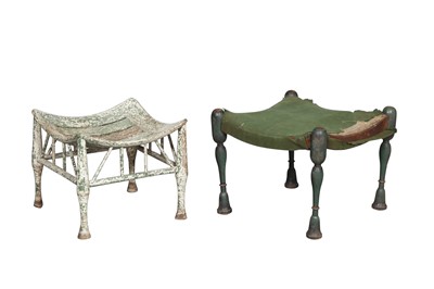 Lot 144 - Two Painted Wood Thebes Style Stools