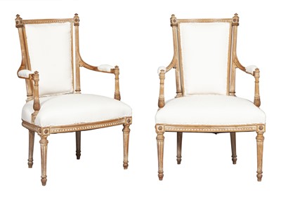 Lot 149 - Pair of Louis XVI Style Upholstered Giltwood Fauteuils