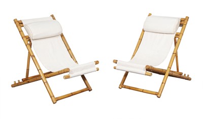 Lot 79 - Pair of Bamboo and Linen Folding Chairs