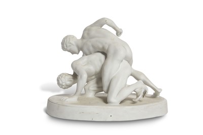 Lot 153 - Bisque Porcelain Figure of Wrestlers