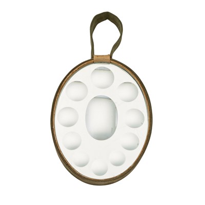Lot 68 - Piero Fornasetti Style Oval Suede and Leather Bound Mirror