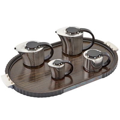 Lot 126 - Jean E. Puiforcat Silver Plated "Etcha" Tea and Coffee Service