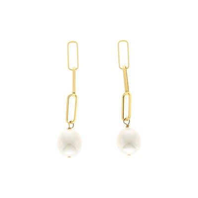 Lot 2036 - Pair of Gold and Cultured Pearl Link Pendant-Earrings