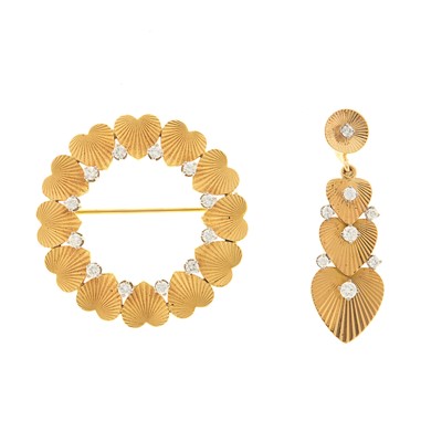 Lot 2125 - Tiffany & Co. Gold and Diamond Heart Pendant and Brooch